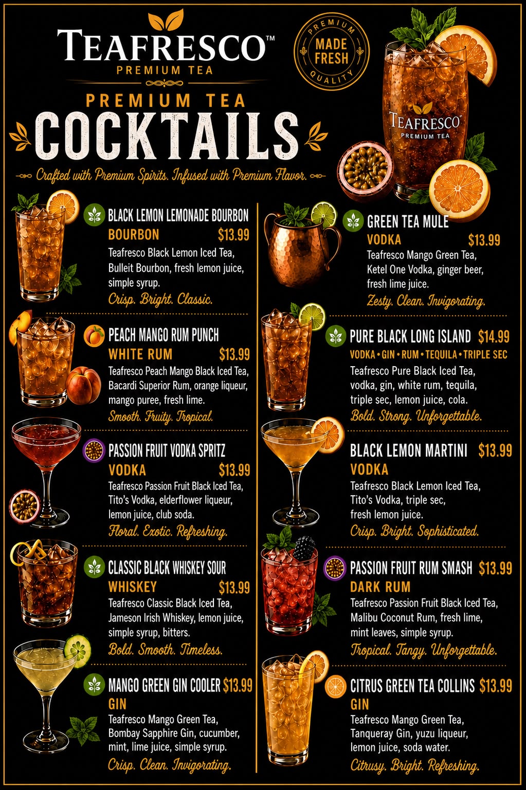 Premium Tea Cocktails Menu